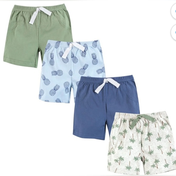 Hudson Baby Boys 3 - 6 Months 4 Pack Cotton Pull On Shorts Faux Drawstring New! - Picture 1 of 7